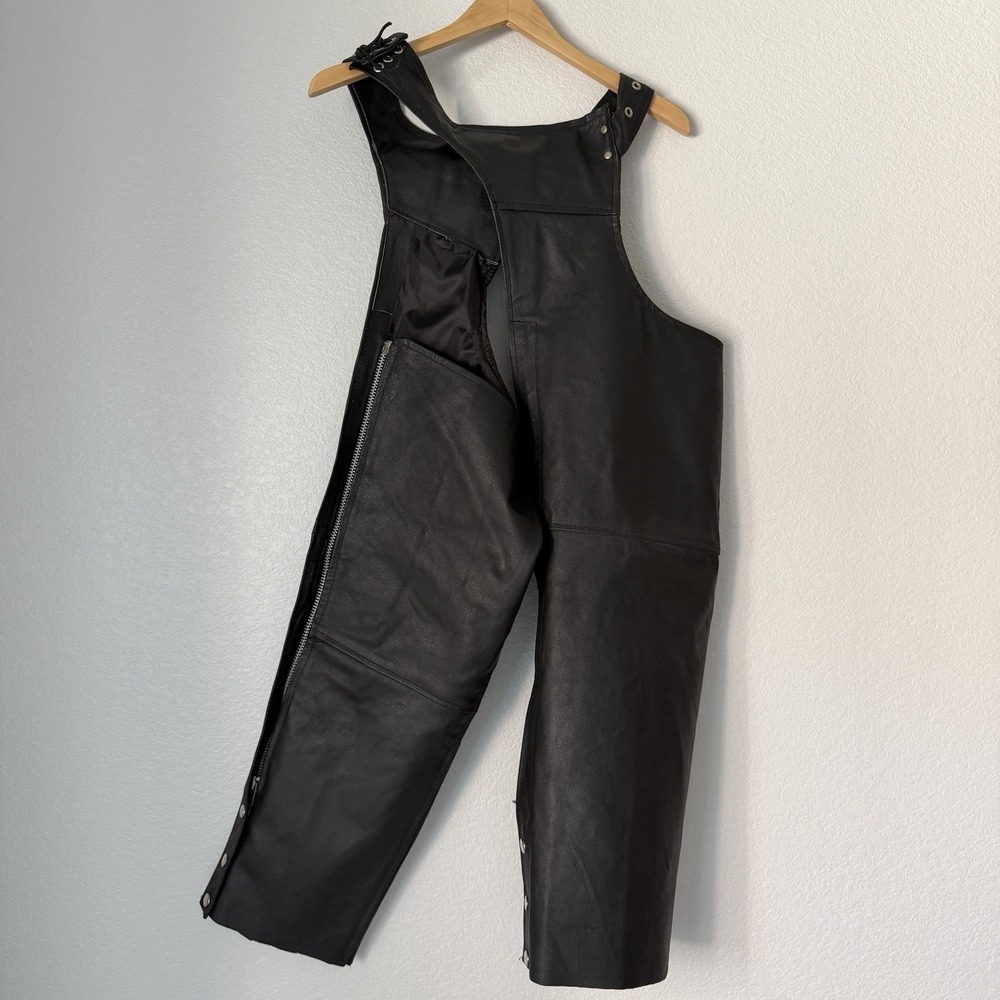 Jafrum Motorcycle Chaps Small Black Riding Leather Chaps Full Zip Biker Gear